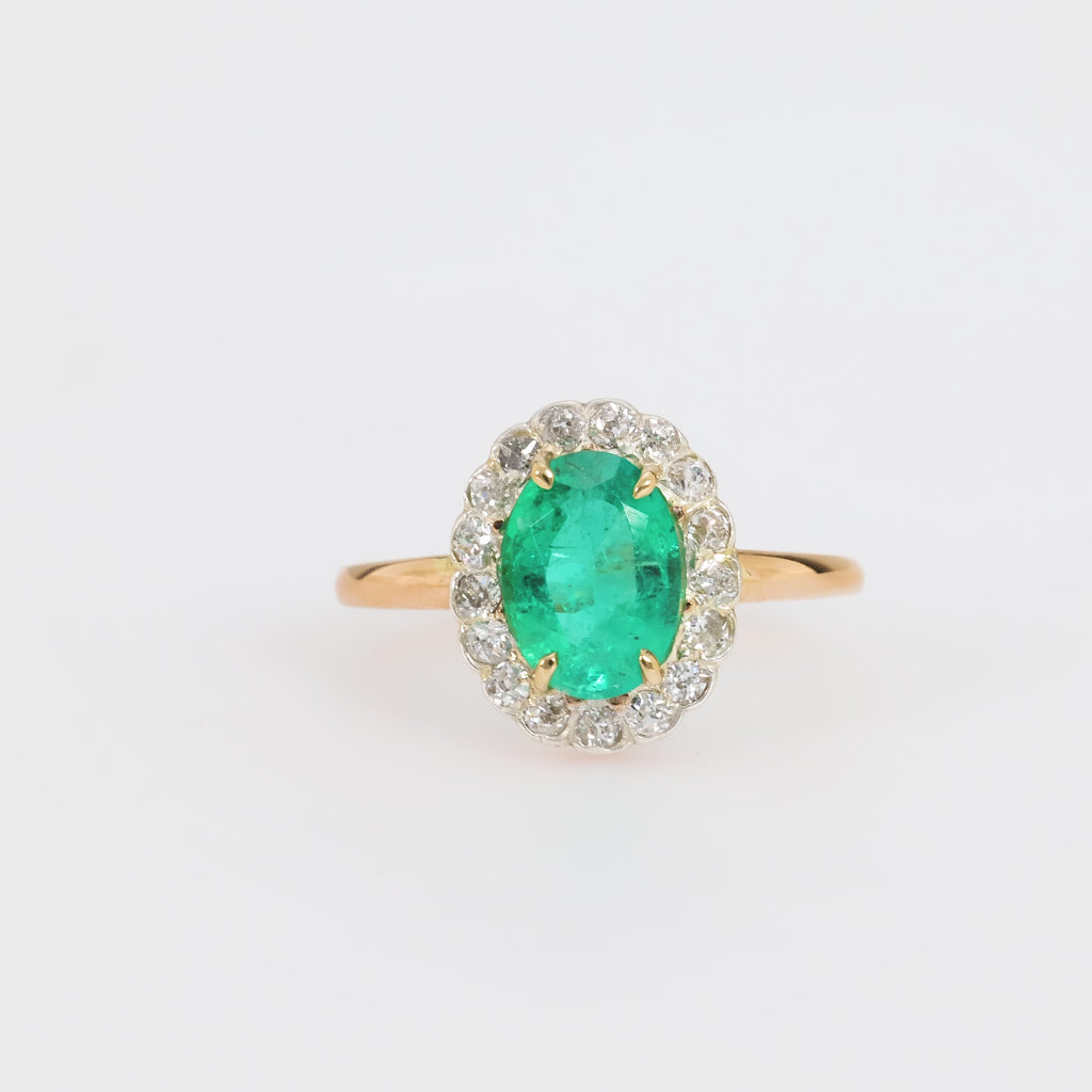 GIA 1.40 carat emerald diamond 14k yellow gold silver cluster ring Jack Weir & Sons