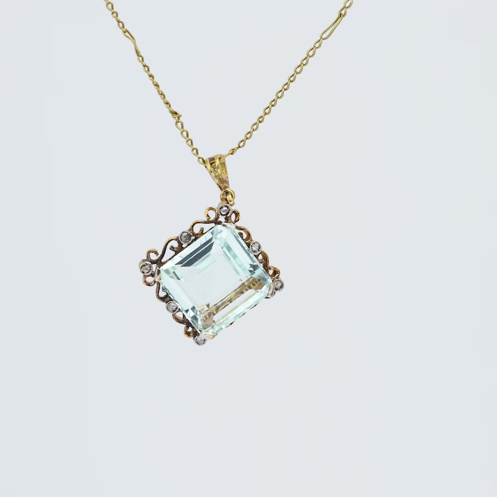 Retro aquamarine diamond 18k yellow gold necklace Jack Weir & Sons