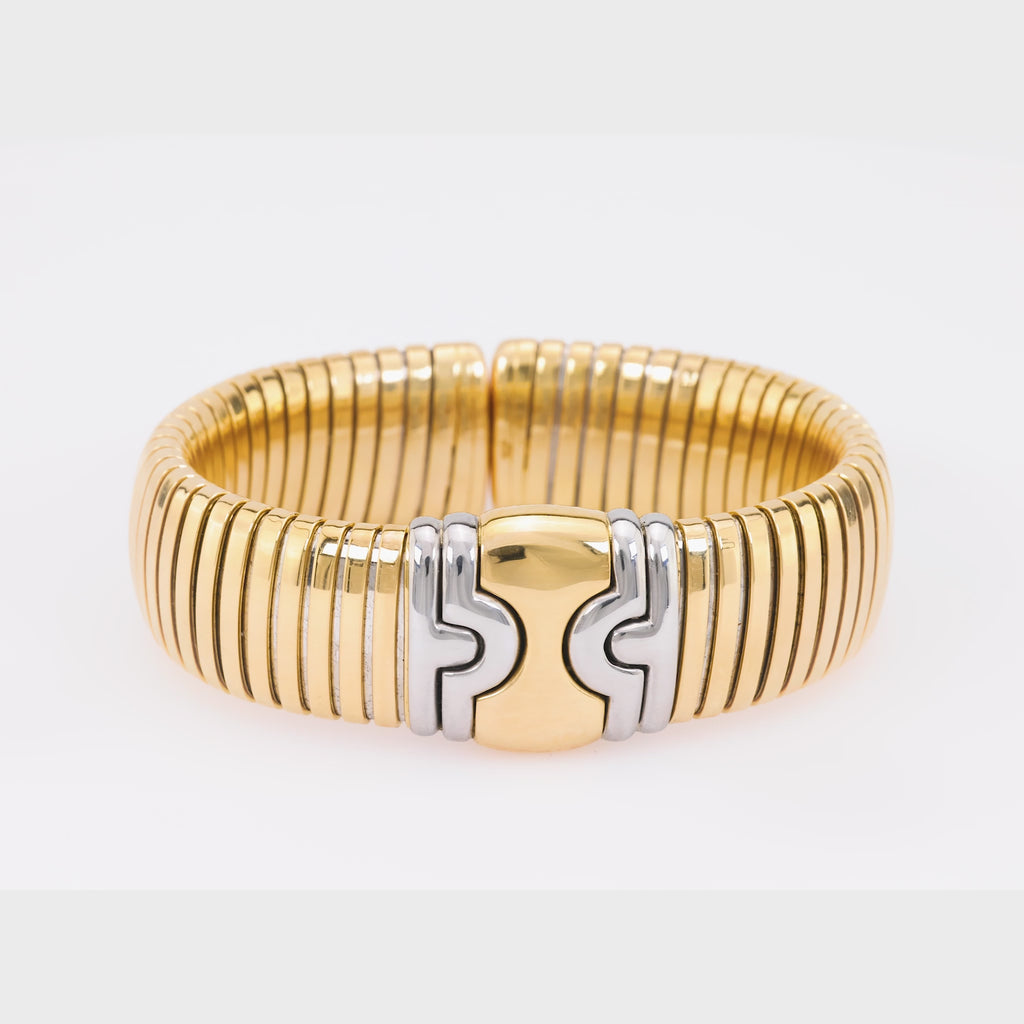 Bvlgari 18K Yellow Gold and Still Parentesi Tubogas Cuff Bracelet