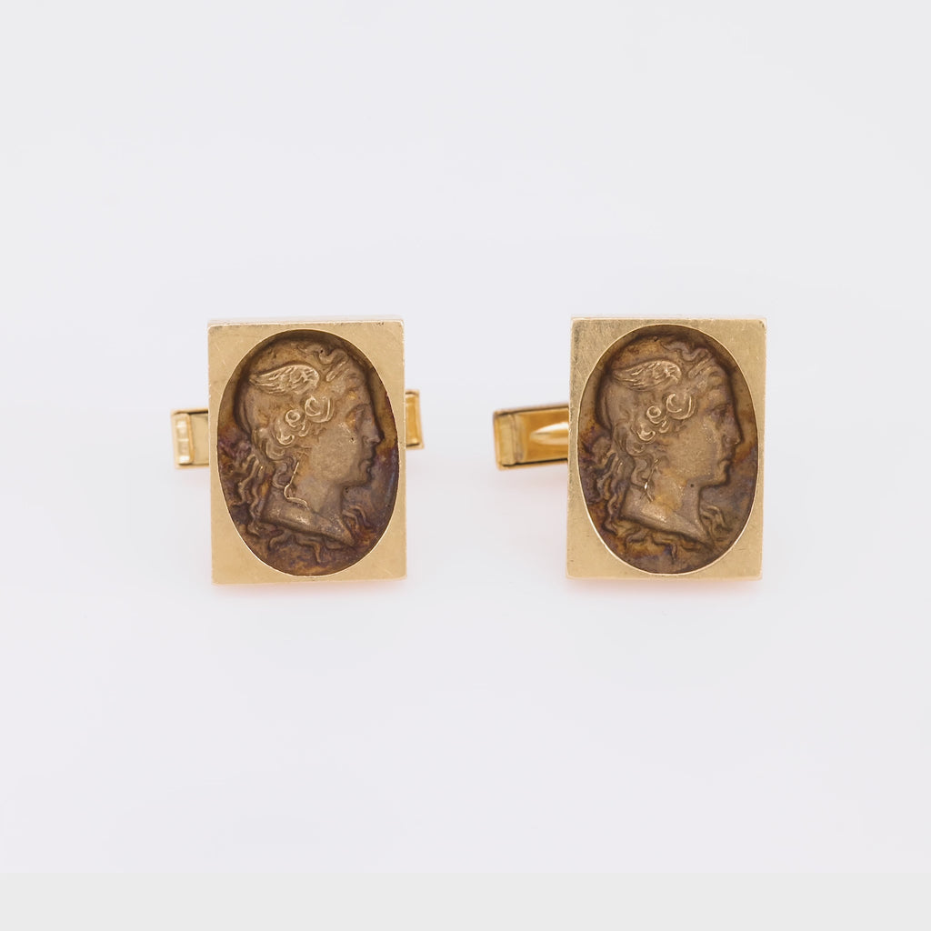 Retro Ancient Greek God Hermes 14K Yellow Gold Cufflinks