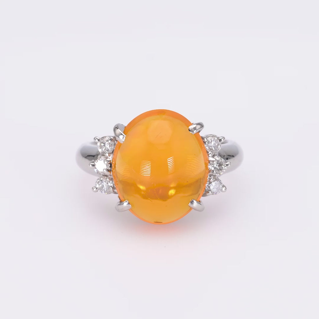 Modern 4.08 Carat Fire Opal Diamond Platinum Ring