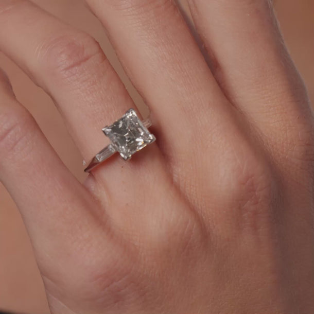Art Deco GIA 3.51 carat Carré cut diamond platinum engagement ring Rings Jack Weir & Sons
