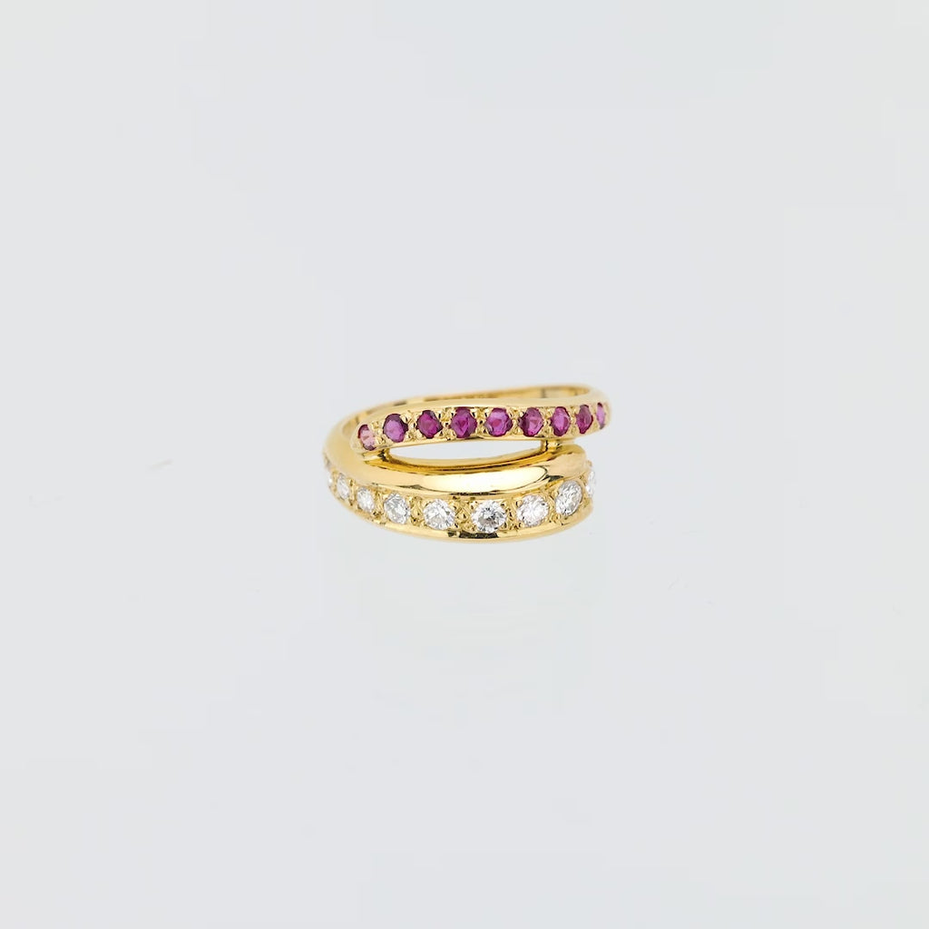 Cartier diamond ruby 18k yellow gold bypass band Cartier