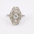 Art Deco Old European Cut Diamond 18k White Gold Navette Engagement Ring