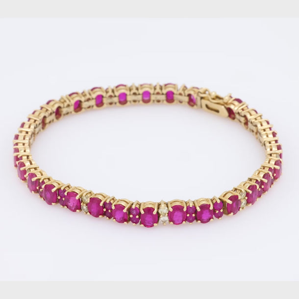 Vintage 13.45 carat total weight ruby diamond 14k yellow gold tennis bracelet Jack Weir & Sons