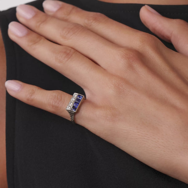Art Deco diamond sapphire 20k white gold ring