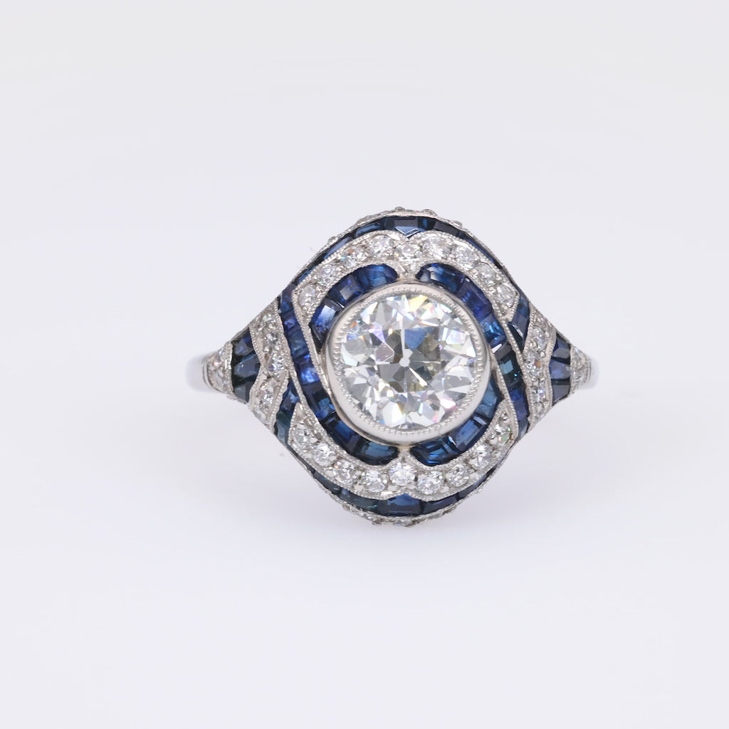 Art Deco Inspired 1.22 Carat Diamond Sapphire Platinum Ring Rings Jack Weir & Sons