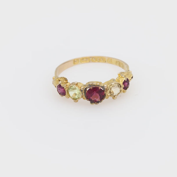 Victorian garnet citrine 9k yellow gold 5 stone ring Jack Weir & Sons