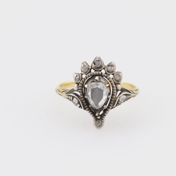 Victorian rose cut diamond 14k yellow gold and silver ring Jack Weir & Sons