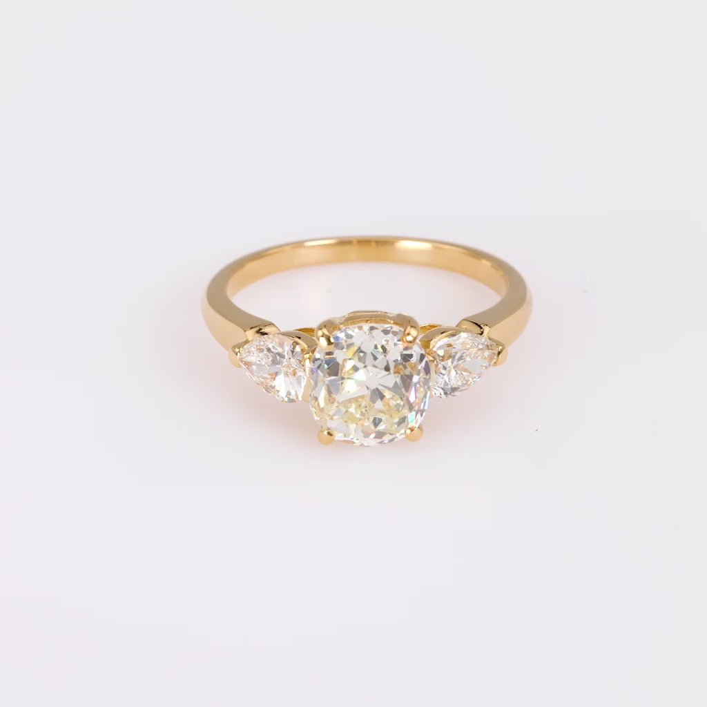 French GIA 1.89 Carat Old Mine Cut Diamond Yellow Gold Engagement Ring