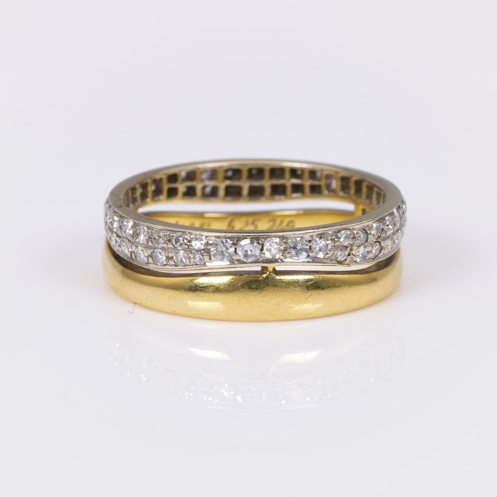 Vintage Cartier Diamond 18K Yellow White Gold Wedding Band