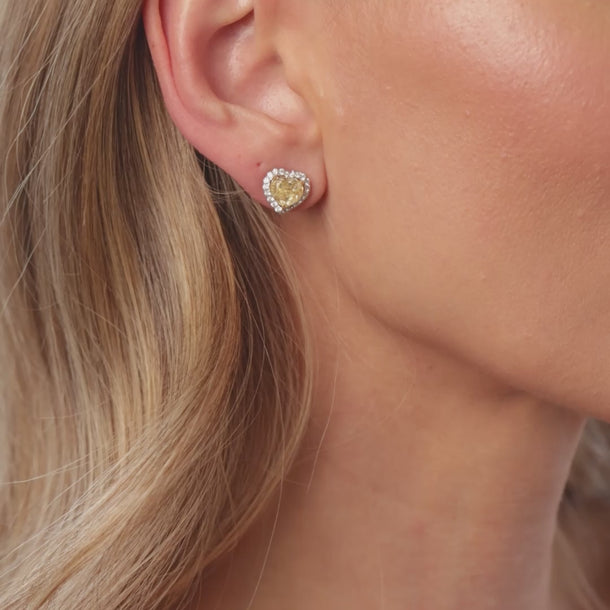 GIA 4.00 carat fancy yellow heart shape diamond 18k white gold stud earrings Earrings Jack Weir & Sons