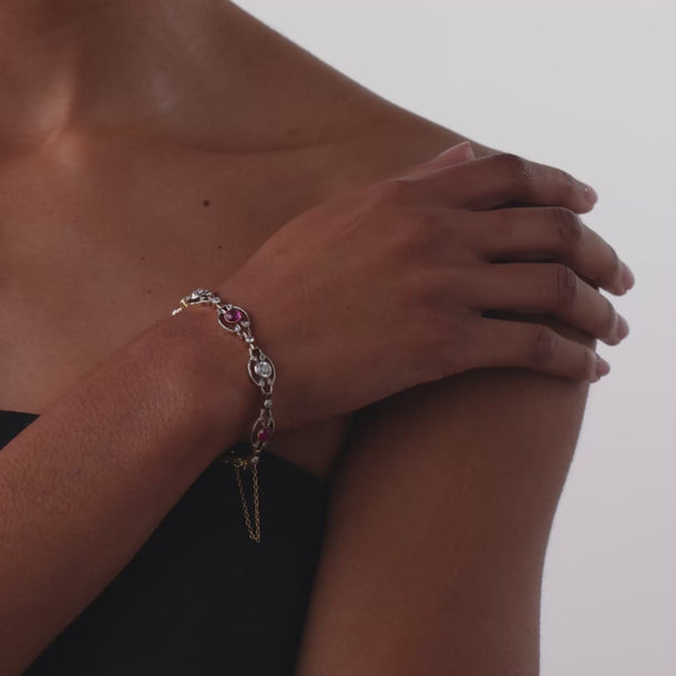 Victorian ruby diamond 18k yellow gold and platinum bracelet
