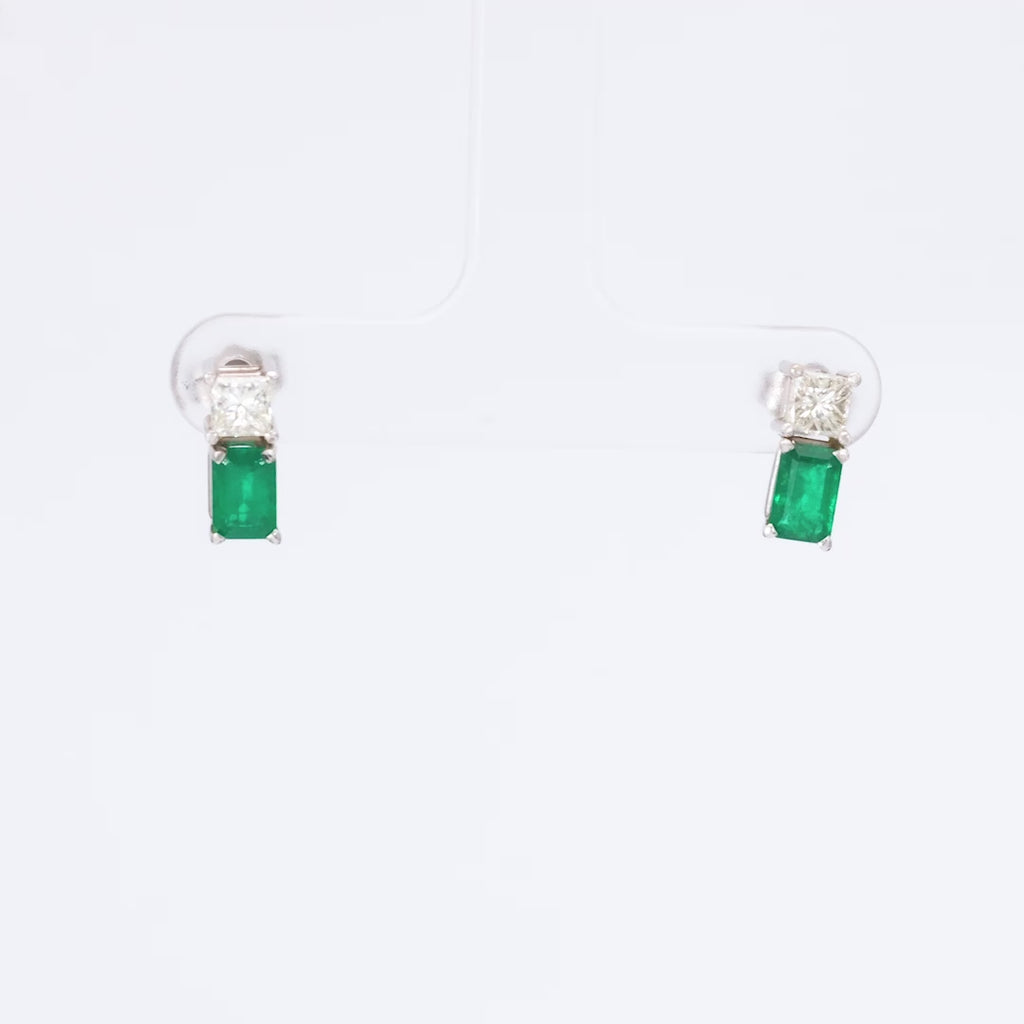 Emerald Diamond White Gold Earrings