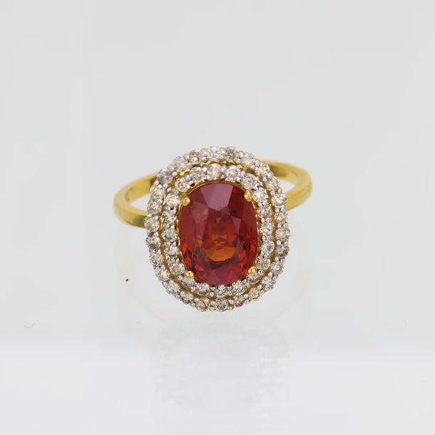 Vintage 3.70 Spessartine Garnet diamond 18k yellow gold cocktail ring Jack Weir & Sons