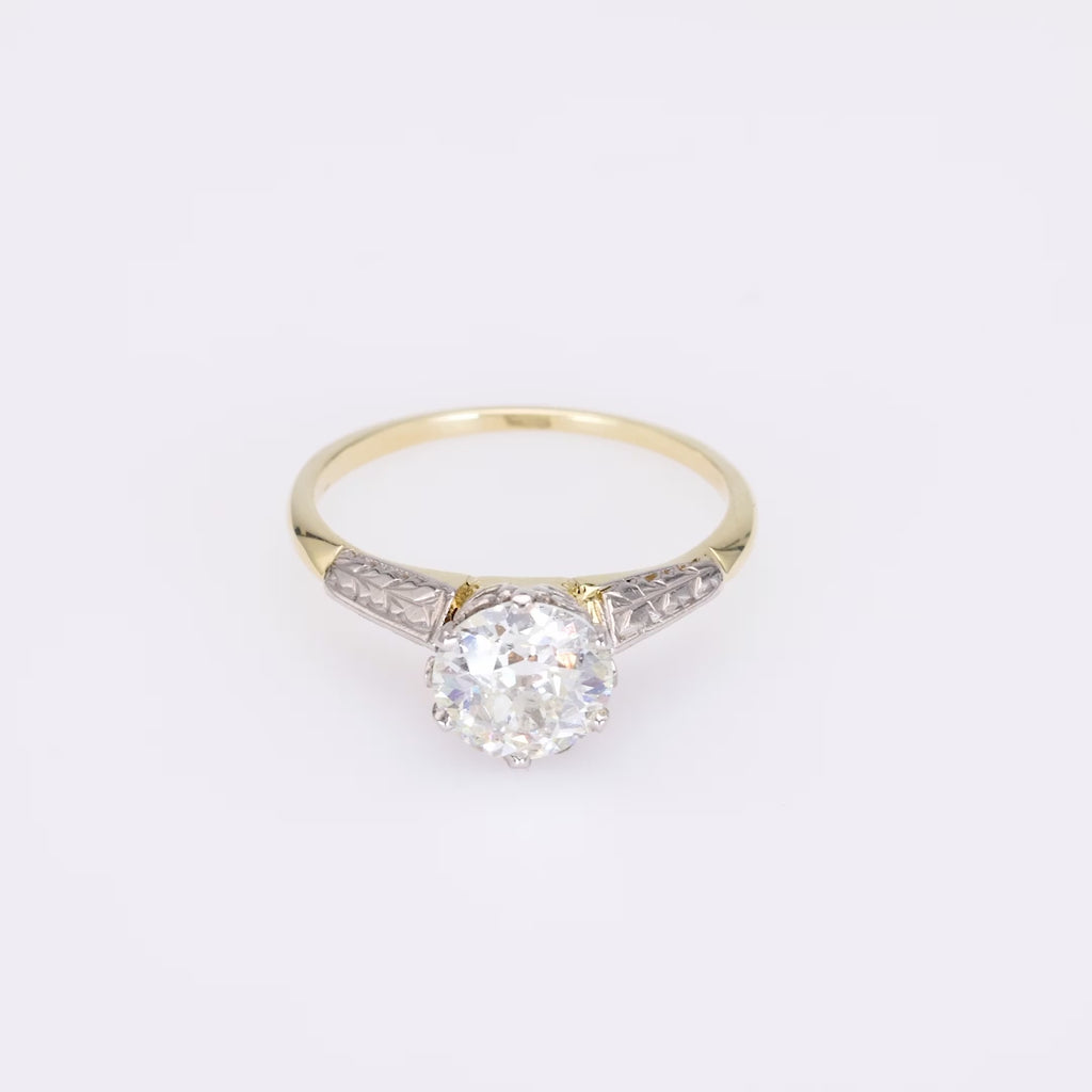 Retro GIA 1.14 Carat Diamond Yellow and White Gold Engagement Ring