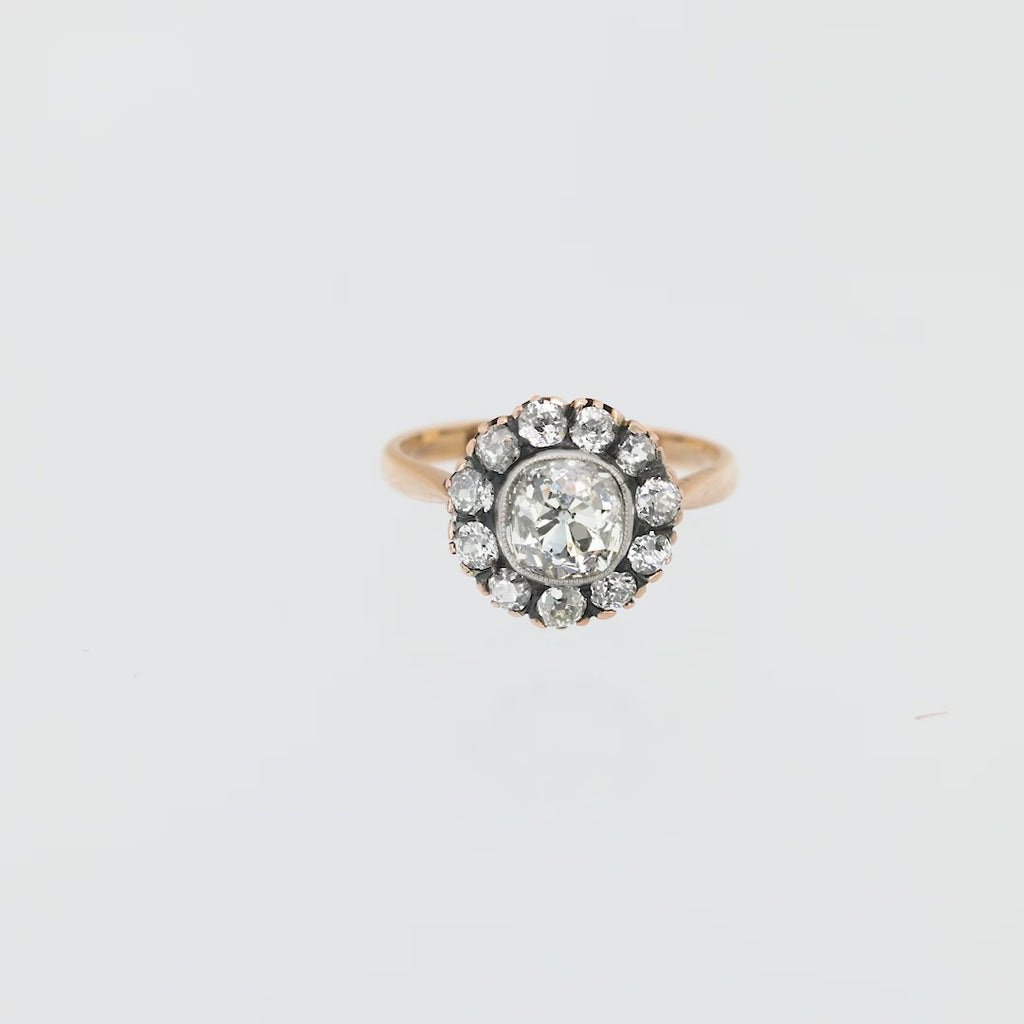 Antique style 1.83 carat old mine cut diamond 18k gold silver cluster ring Jack Weir & Sons