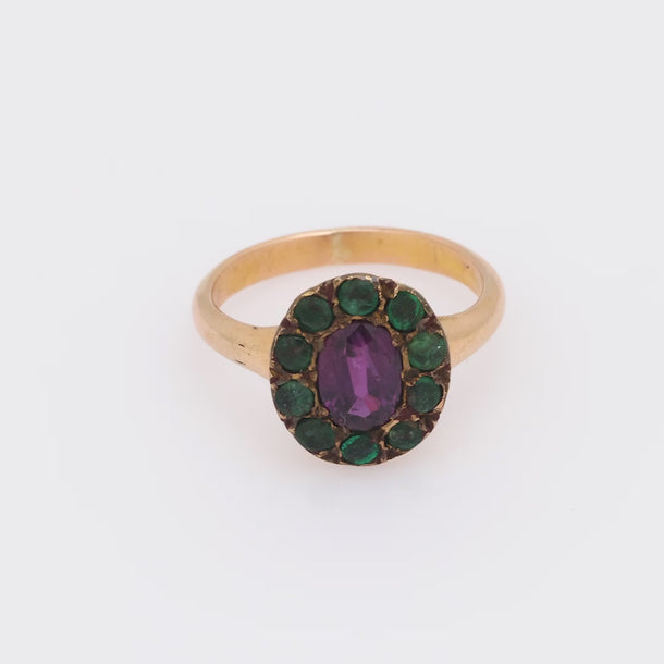 Victorian purple sapphire emerald 14k yellow gold cluster ring Jack Weir & Sons
