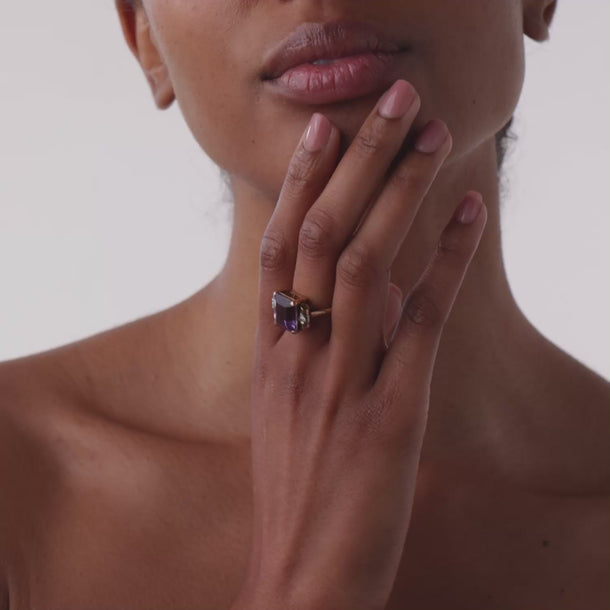 Retro 6.30 carat amethyst diamond 18k rose gold and silver ring