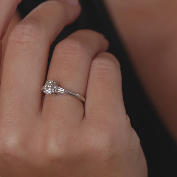 Mid Century GIA 1.00 carat old mine cut diamond 14k white gold engagement ring Rings Jack Weir & Sons