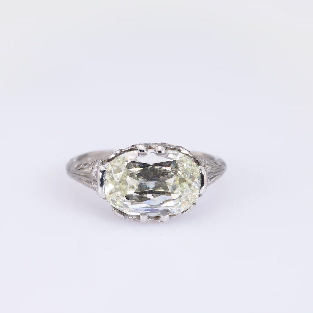 Art Deco GIA 5.02 carat cushion cut diamond platinum engagement ring Jack Weir & Sons