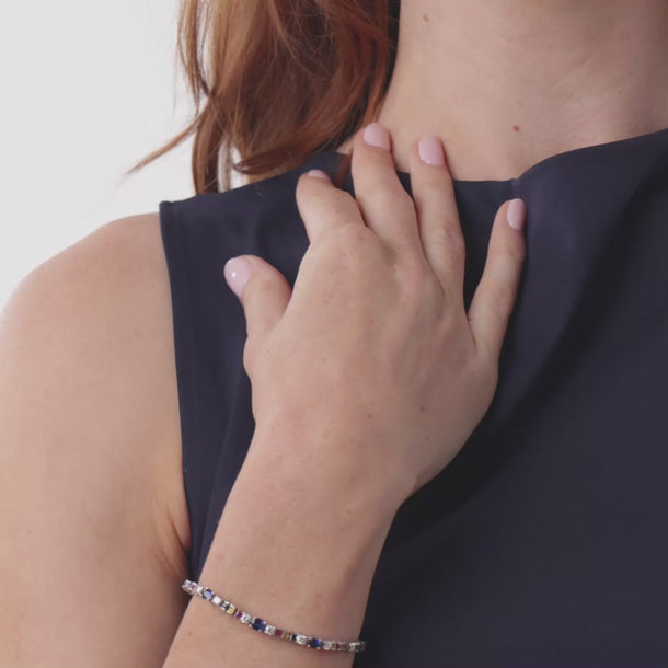Contemporary 7.00 carat multicolor sapphire diamond 14k white gold bracelet