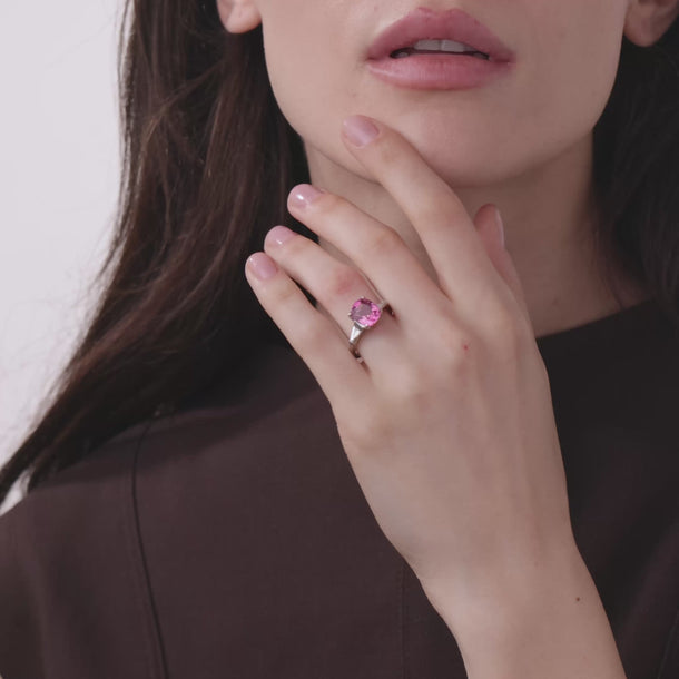Mid Century 1.65 carat hot pink tourmaline diamond platinum ring Rings Jack Weir & Sons
