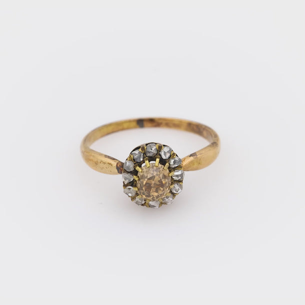 Victorian old mine cut diamond 18k yellow gold cluster ring Jack Weir & Sons