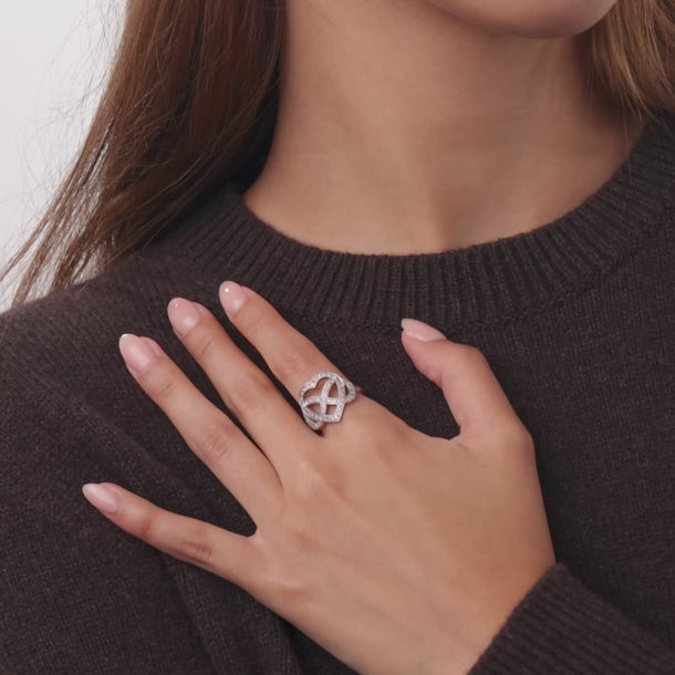 Vintage fancy pink diamond platinum infinity heart ring