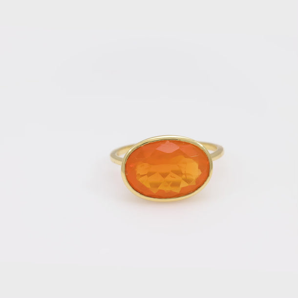 Contemporary 5.50 carat fire opal 18k yellow gold bezel ring Hubert Harmon