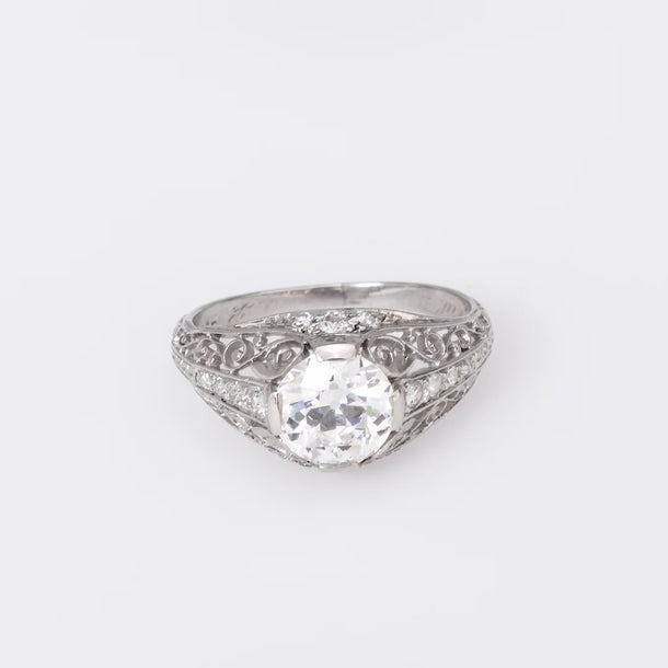Art Deco GIA 1.37 carat old European cut diamond platinum engagement ring Ring Jack Weir & Sons