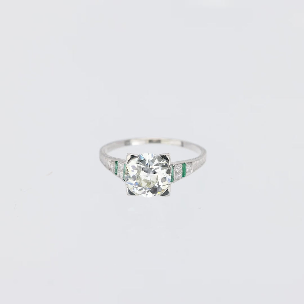 Art Deco GIA 2.23 carat diamond emerald platinum engagement ring Jack Weir & Sons