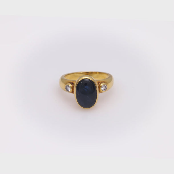 Vintage sapphire diamond 18k yellow gold ring Jack Weir & Sons