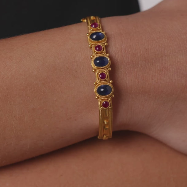 Vintage cabochon cut sapphire ruby 22k yellow gold bracelet Bracelets Jack Weir & Sons