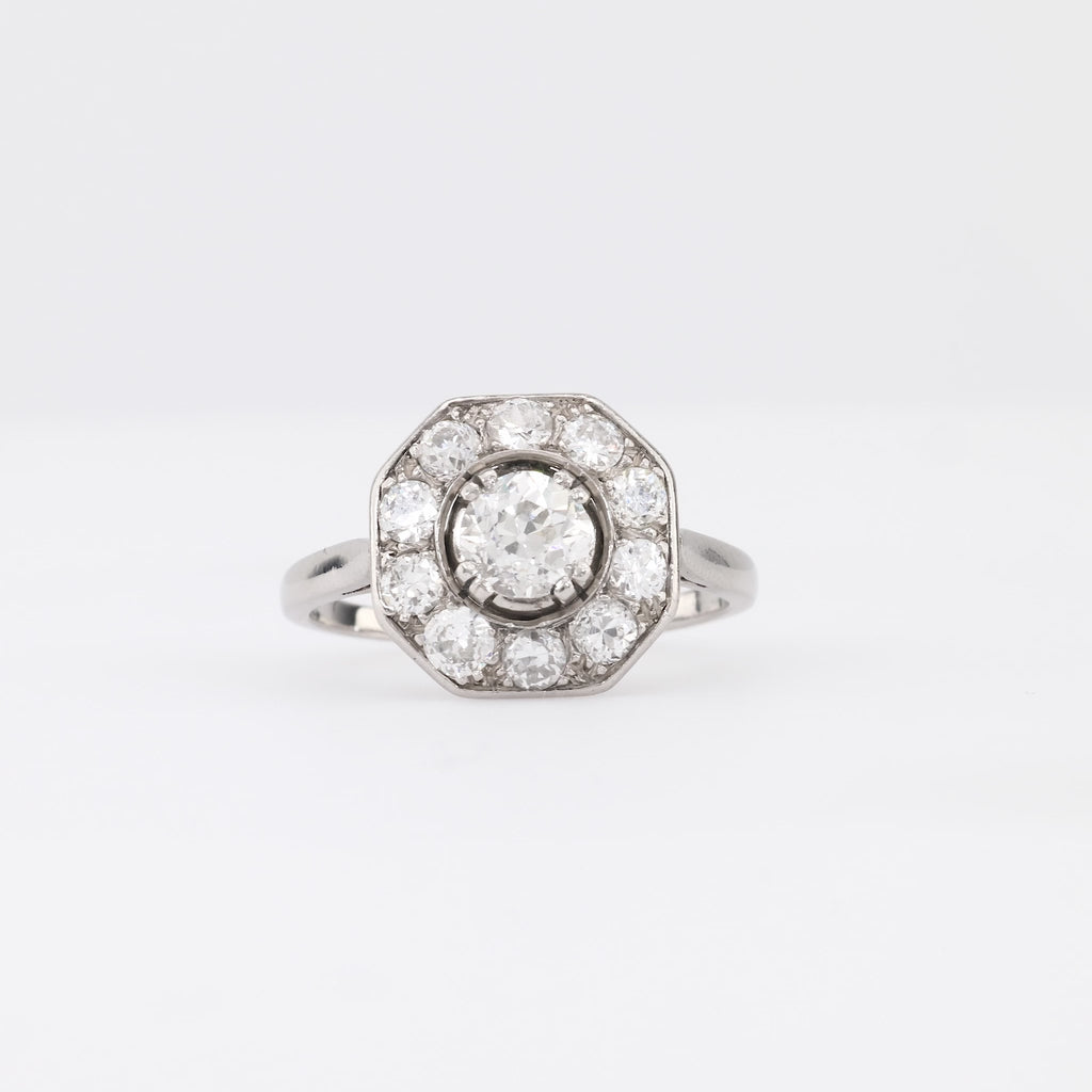 Art Deco French Diamond Platinum Cluster Ring