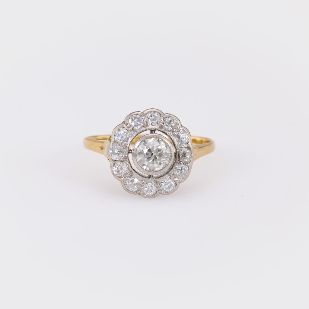 Edwardian Diamond 18K Yellow White Gold Target Ring