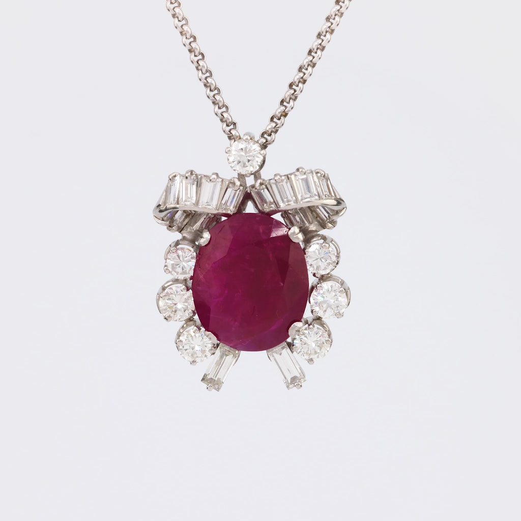 Mid Century 11.6 Carat Burma No Heat Ruby Diamond Platinum Necklace