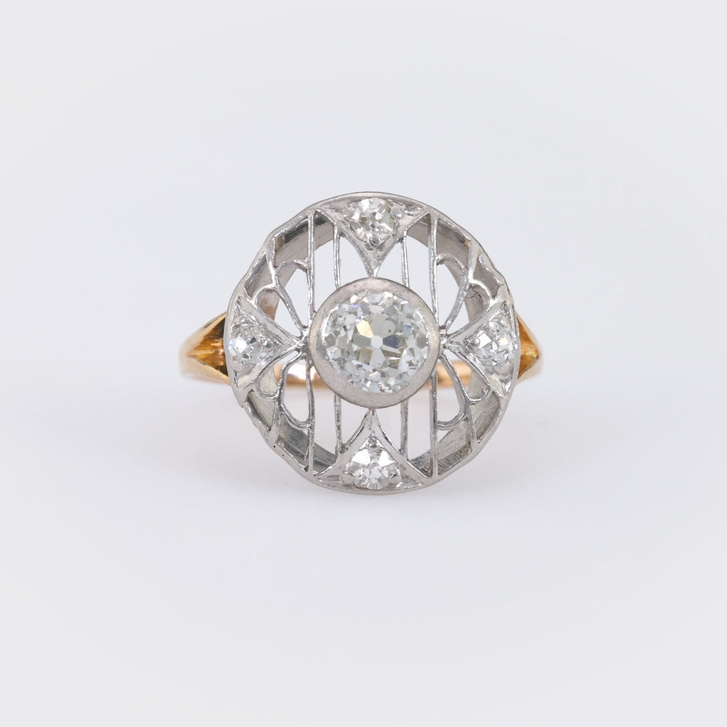 Edwardian Diamond 14K Yellow 18K White Gold Wire Ring