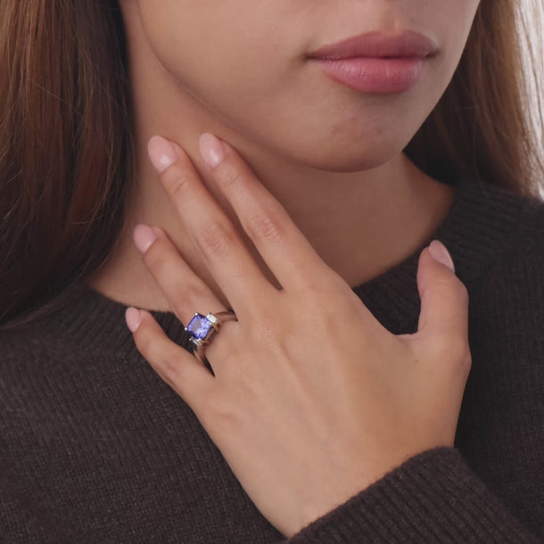 Vintage 3.60 carat tanzanite diamond 14k white gold ring