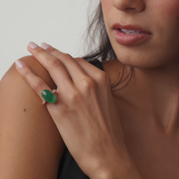 Vintage French GIA 12.53 carat emerald diamond 18k yellow gold ring