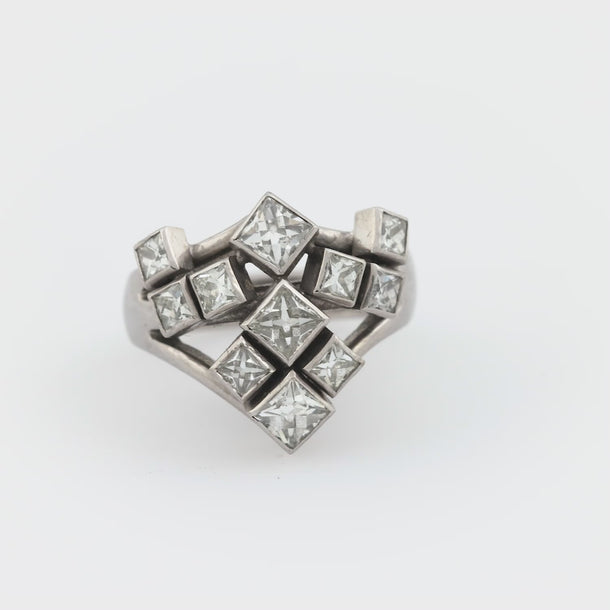 Mid Century 2.50 carat French cut diamond 18k white gold cocktail ring Jack Weir & Sons