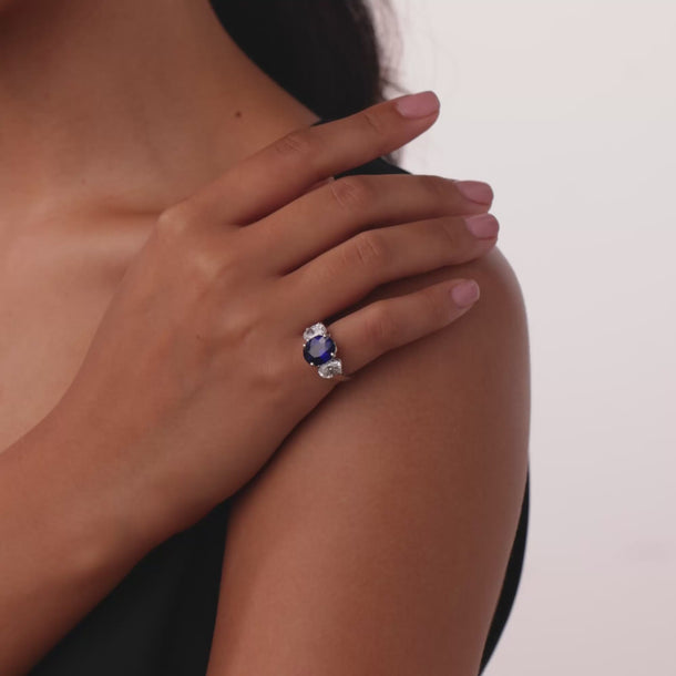 Mid Century GIA 4.30 carat Ceylon sapphire diamond platinum three stone ring Rings Jack Weir & Sons