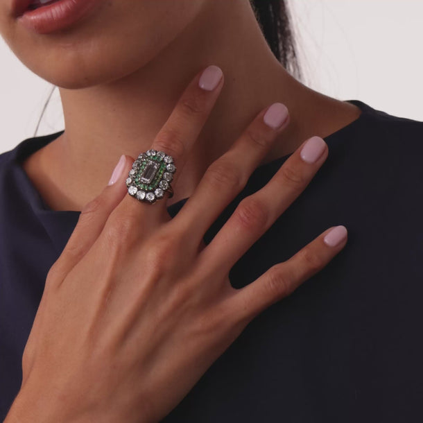 Victorian GIA 1.77 carat diamond emerald 14k yellow gold and silver cluster ring Rings Jack Weir & Sons