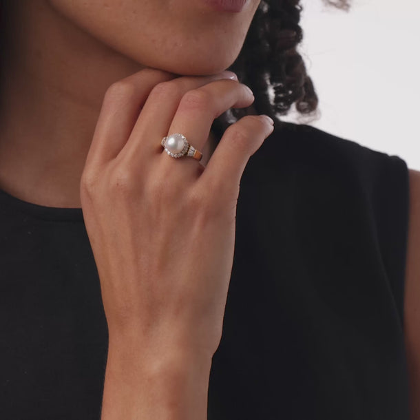 Vintage pearl diamond 18k yellow gold ring