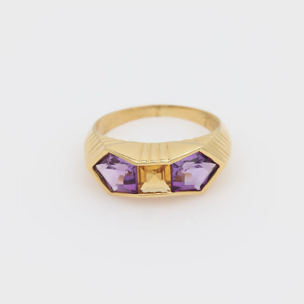 Vintage citrine amethyst 18k yellow gold ring Jack Weir & Sons
