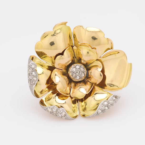 Vintage French diamond 18k yellow gold flower cocktail ring Jack Weir & Sons