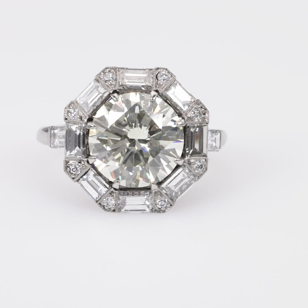 Art Deco Inspired 3.46 Carat Diamond Platinum Engagement Ring