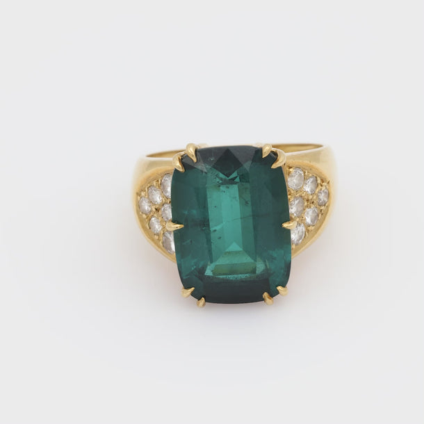 Vintage 10.40 carat tourmaline diamond 18k yellow gold cocktail ring Jack Weir & Sons