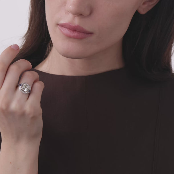GIA 3.02 carat old mine cut diamond sapphire 18k white gold engagement ring Rings Jack Weir & Sons