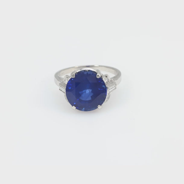 Art Deco GIA 7.45 carat Ceylon sapphire diamond platinum ring Jack Weir & Sons